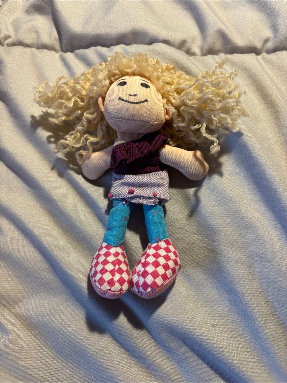 Plush Blonde-Haired Rag Doll with Pink Checkered Shoes